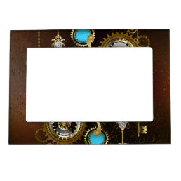 Steampunk Rusty Background with Turquoise Lenses Magnetic Frame