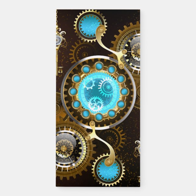 Steampunk Rusty Background with Turquoise Lenses Magnetic Notepad (Front)