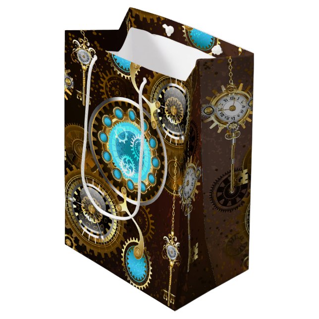 Steampunk Rusty Background with Turquoise Lenses Medium Gift Bag (Front Angled)