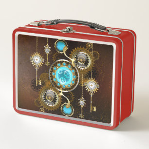 Steampunk Rusty Background with Turquoise Lenses Metal Lunch Box