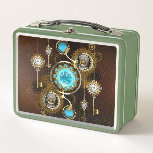 Steampunk Rusty Background with Turquoise Lenses Metal Lunch Box