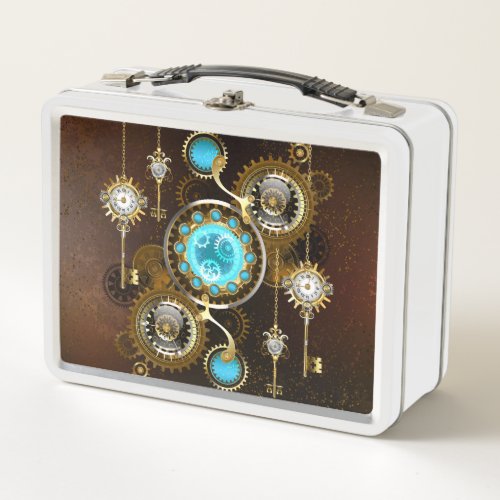 Steampunk Rusty Background with Turquoise Lenses Metal Lunch Box
