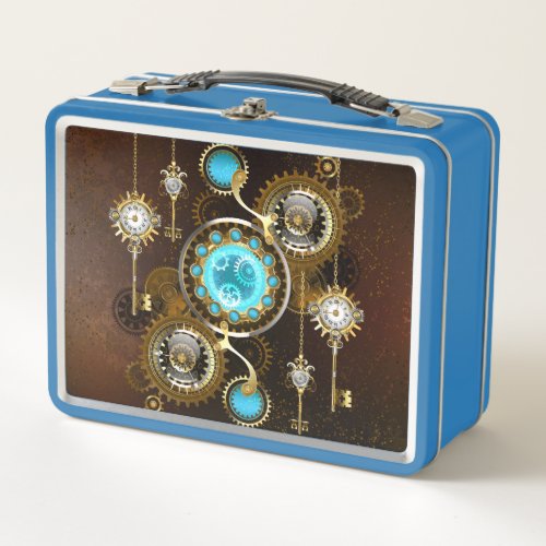 Steampunk Rusty Background with Turquoise Lenses Metal Lunch Box