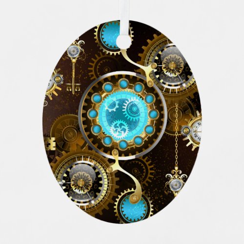 Steampunk Rusty Background with Turquoise Lenses Metal Ornament