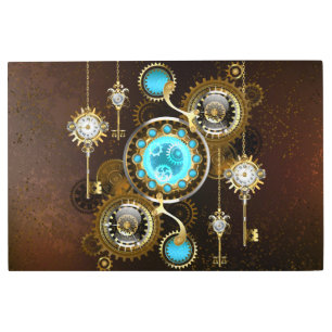 Steampunk Rusty Background with Turquoise Lenses Metal Print