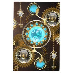 Steampunk Rusty Background with Turquoise Lenses Metal Print