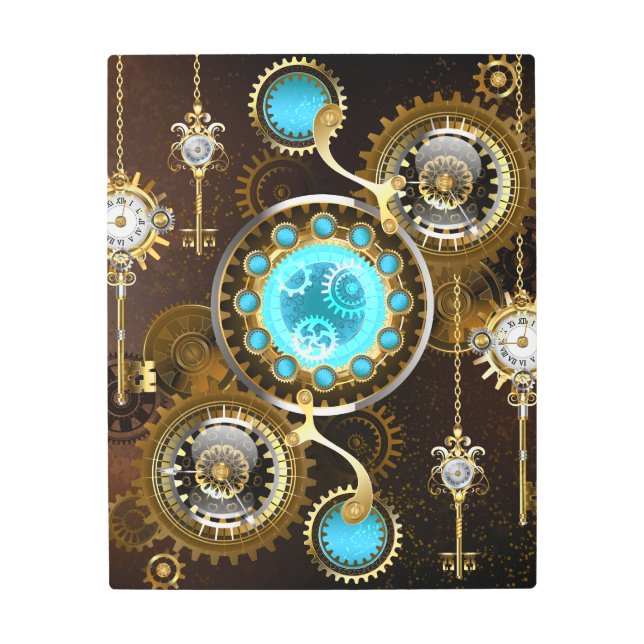 Steampunk Rusty Background with Turquoise Lenses Metal Print (Front)