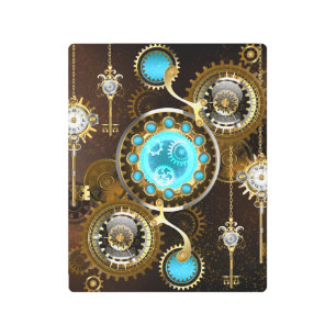 Steampunk Rusty Background with Turquoise Lenses Metal Print
