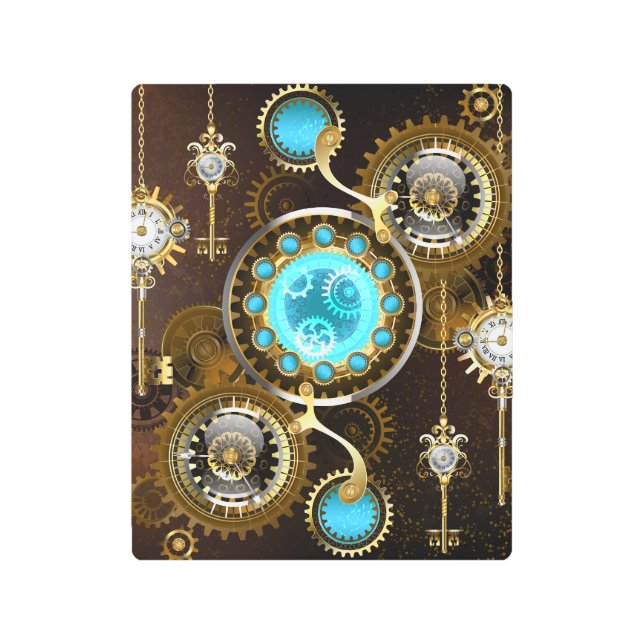 Steampunk Rusty Background with Turquoise Lenses Metal Print (Front)