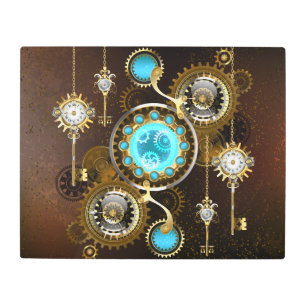 Steampunk Rusty Background with Turquoise Lenses Metal Print