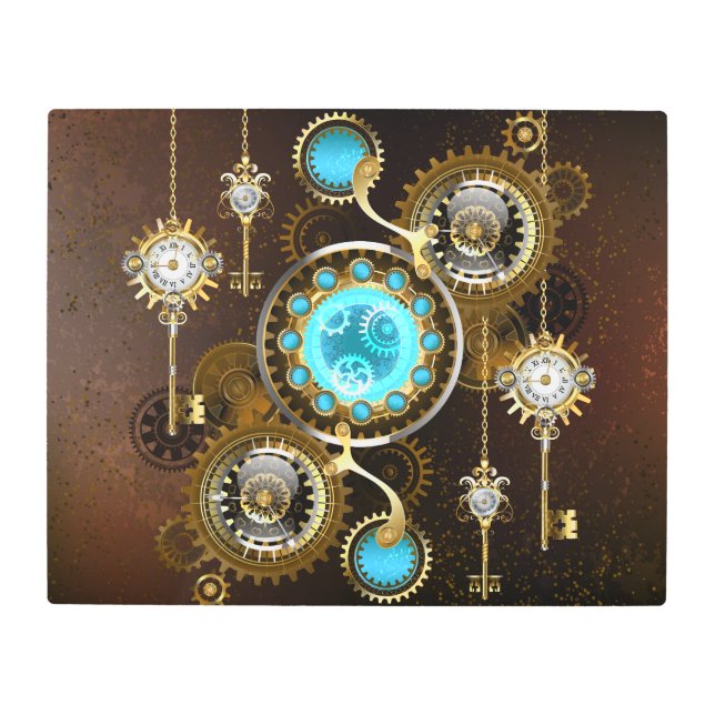 Steampunk Rusty Background with Turquoise Lenses Metal Print (Front)