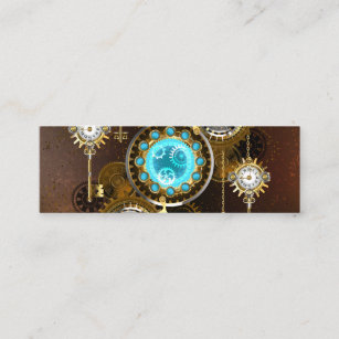 Steampunk Rusty Background with Turquoise Lenses Mini Business Card