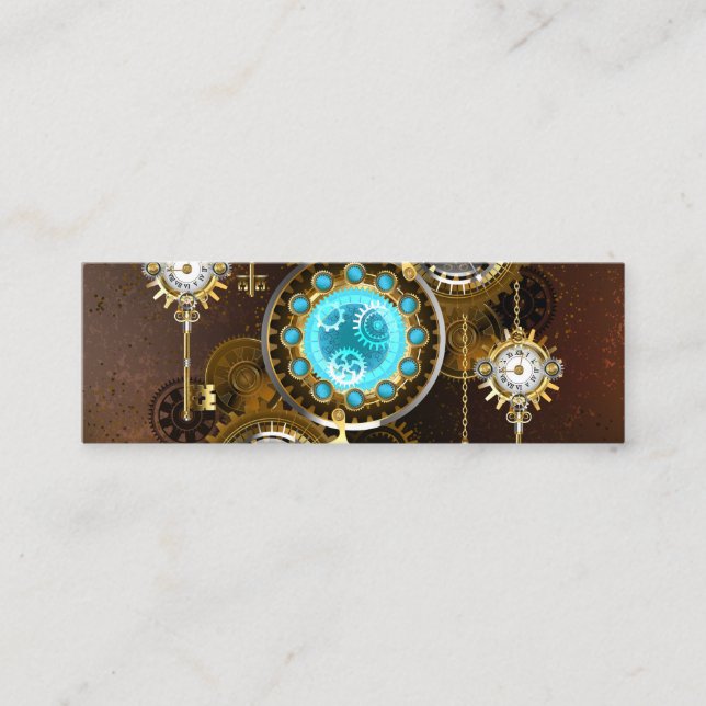 Steampunk Rusty Background with Turquoise Lenses Mini Business Card (Front)