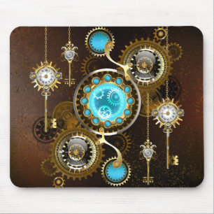 Steampunk Rusty Background with Turquoise Lenses Mouse Pad
