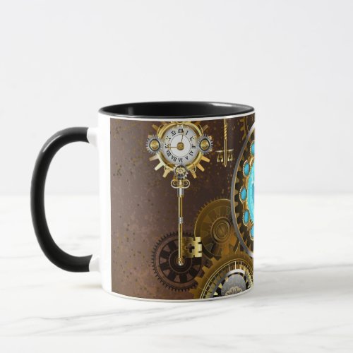 Steampunk Rusty Background with Turquoise Lenses Mug