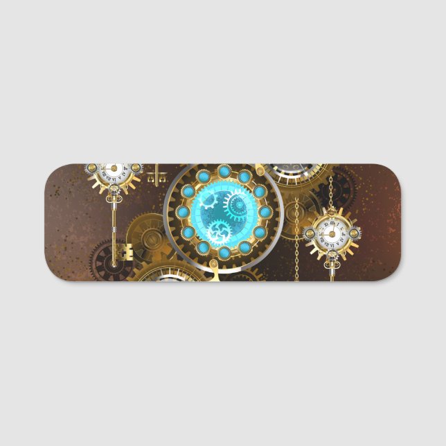 Steampunk Rusty Background with Turquoise Lenses Name Tag (Front)