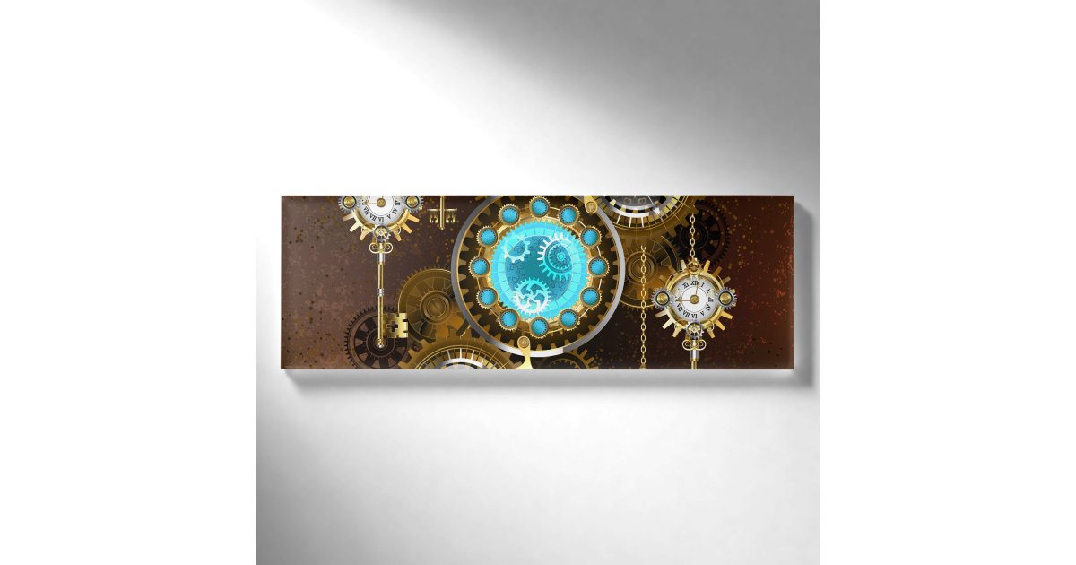 Steampunk Rusty Background with Turquoise Lenses Name Tag | Zazzle