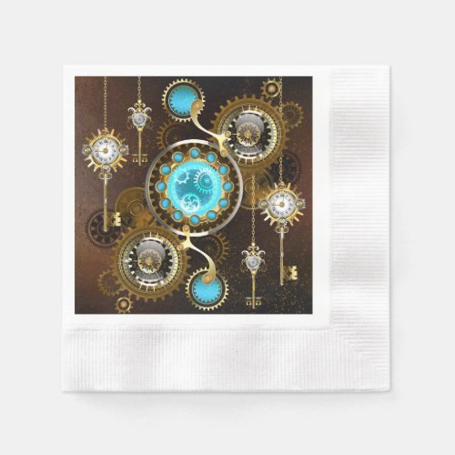 Steampunk Rusty Background with Turquoise Lenses Napkins