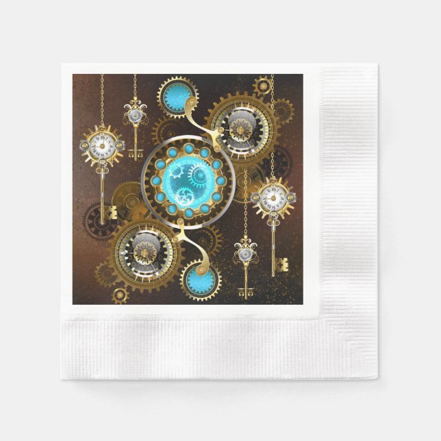Steampunk Rusty Background with Turquoise Lenses Napkins (Front)