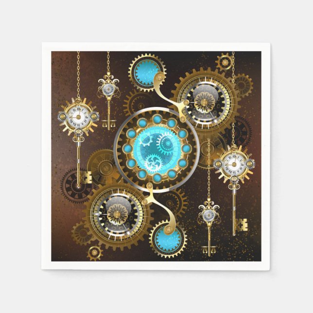 Steampunk Rusty Background with Turquoise Lenses Napkins (Front)