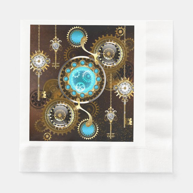 Steampunk Rusty Background with Turquoise Lenses Napkins (Front)