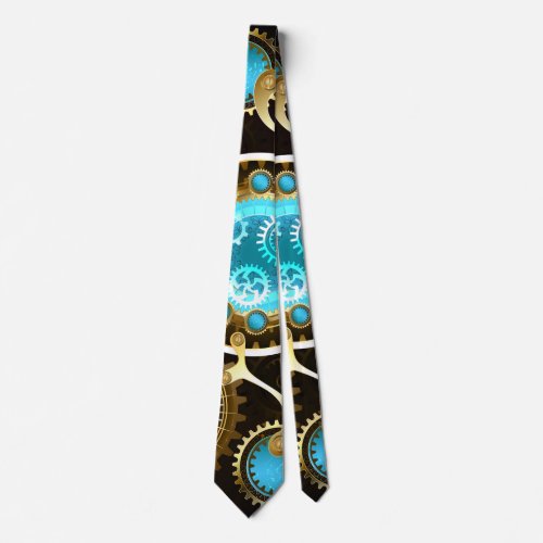Steampunk Rusty Background with Turquoise Lenses Neck Tie