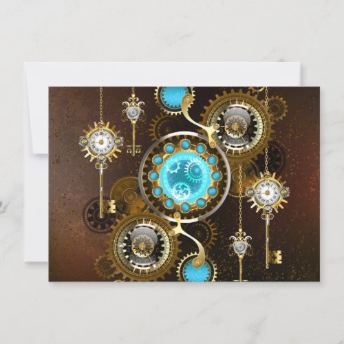 Steampunk Rusty Background with Turquoise Lenses Note Card