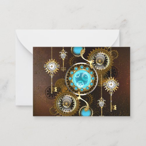 Steampunk Rusty Background with Turquoise Lenses Note Card