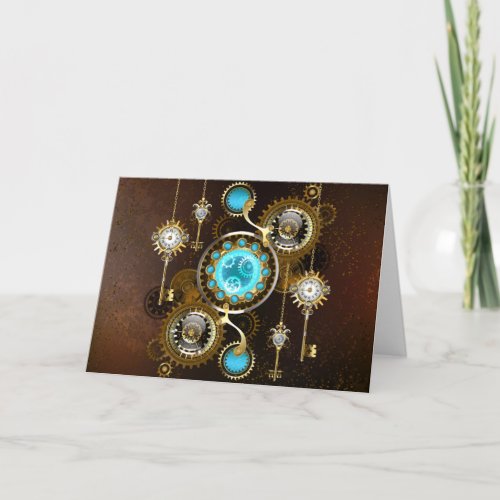 Steampunk Rusty Background with Turquoise Lenses Note Card