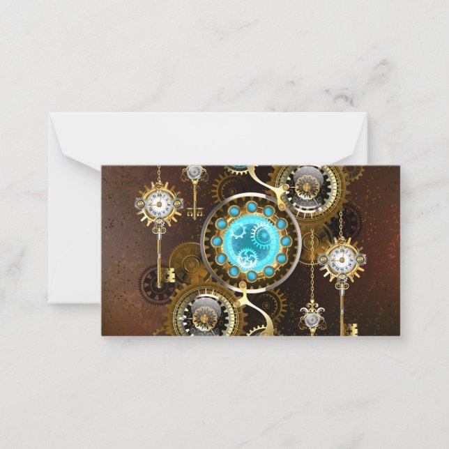 Steampunk Rusty Background with Turquoise Lenses Note Card (Front)