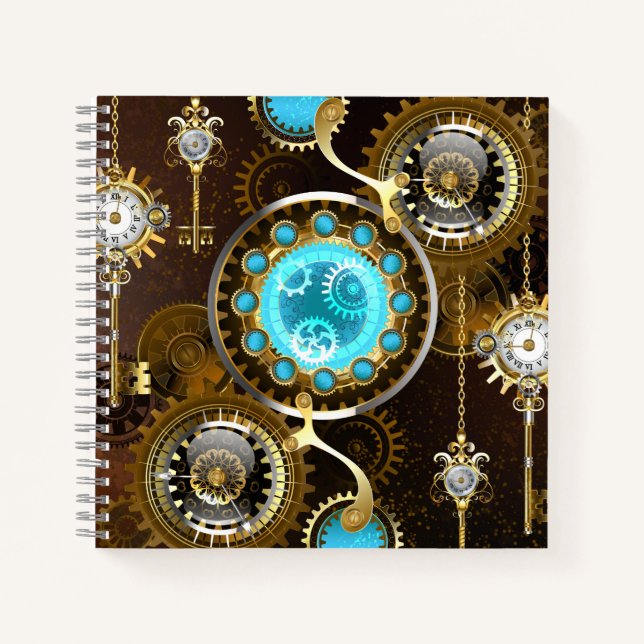 Steampunk Rusty Background with Turquoise Lenses Notebook (Front)