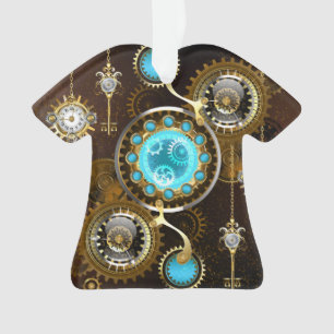 Steampunk Rusty Background with Turquoise Lenses Ornament