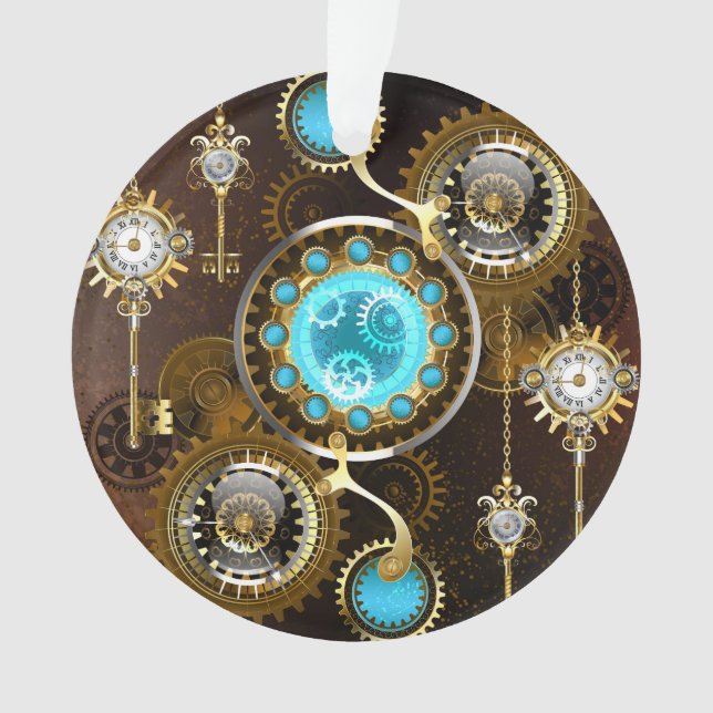 Steampunk Rusty Background with Turquoise Lenses Ornament (Front)