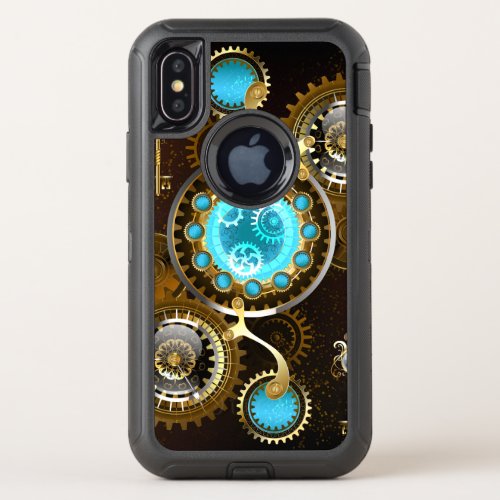 Steampunk Rusty Background with Turquoise Lenses OtterBox Defender iPhone X Case