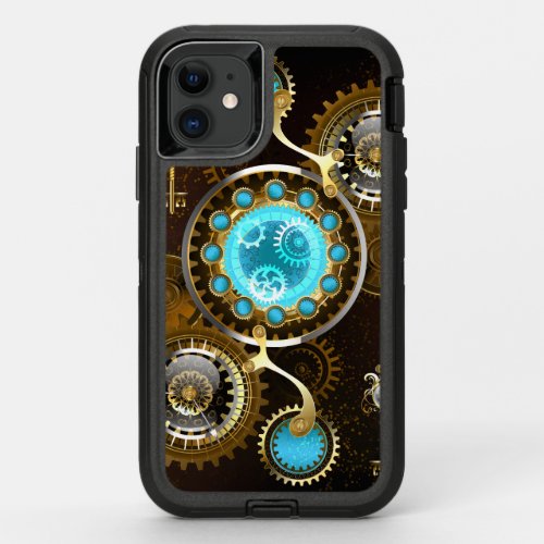 Steampunk Rusty Background with Turquoise Lenses OtterBox Defender iPhone 11 Case