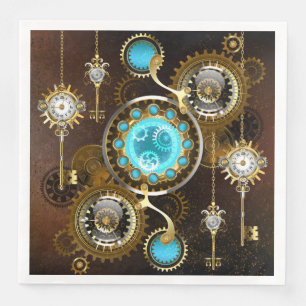 Steampunk Rusty Background with Turquoise Lenses Paper Dinner Napkins