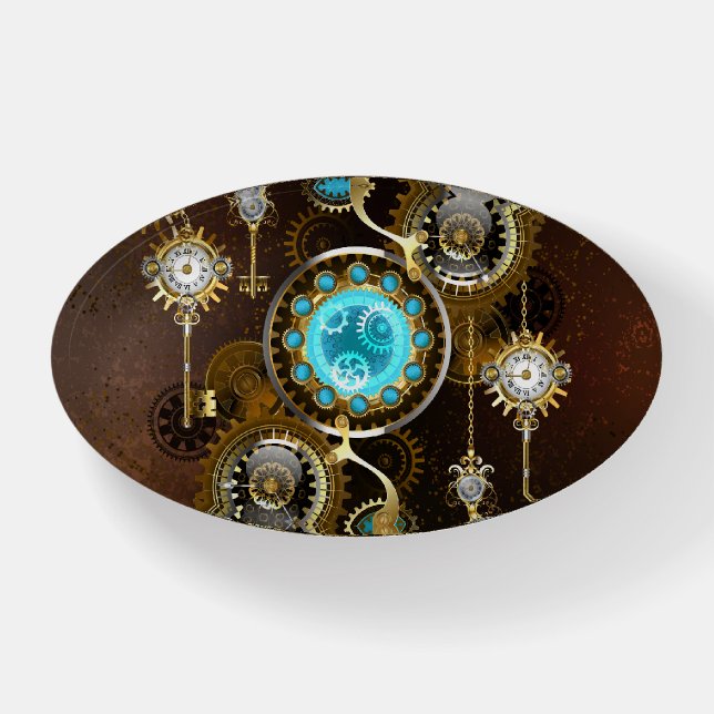 Steampunk Rusty Background with Turquoise Lenses Paperweight (Front)