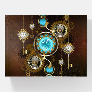 Steampunk Rusty Background with Turquoise Lenses Paperweight