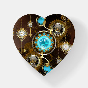 Steampunk Rusty Background with Turquoise Lenses Paperweight