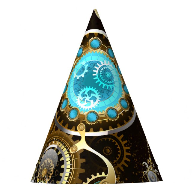 Steampunk Rusty Background with Turquoise Lenses Party Hat (Front)