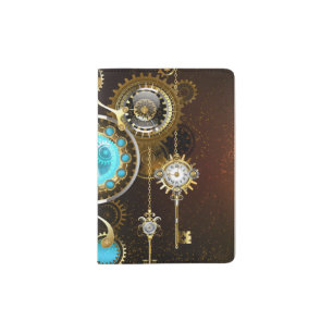 Steampunk Rusty Background with Turquoise Lenses Passport Holder