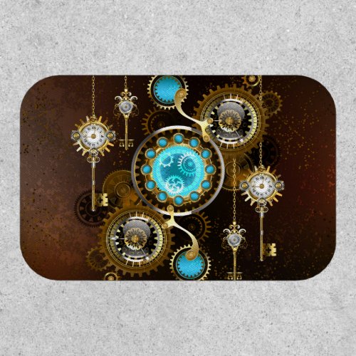 Steampunk Rusty Background with Turquoise Lenses Patch