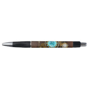 Steampunk Rusty Background with Turquoise Lenses Pen