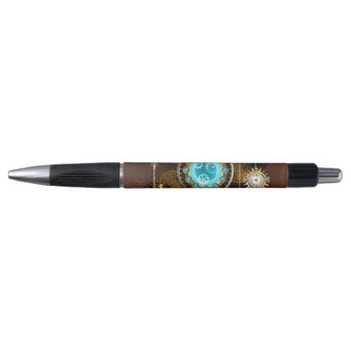 Steampunk Rusty Background with Turquoise Lenses Pen