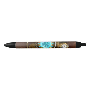 Steampunk Rusty Background with Turquoise Lenses Pen