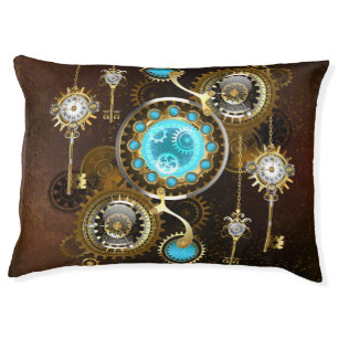 Steampunk Rusty Background with Turquoise Lenses Pet Bed