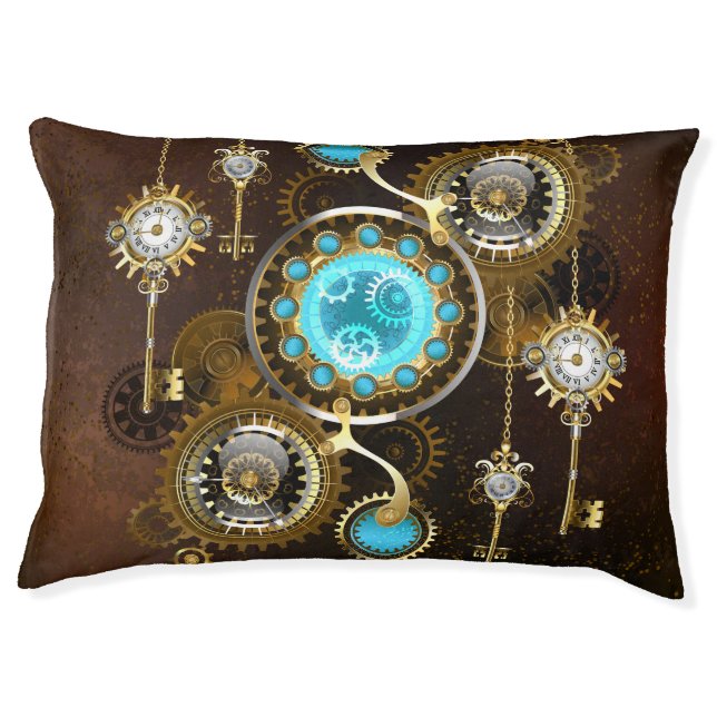 Steampunk Rusty Background with Turquoise Lenses Pet Bed (Front)