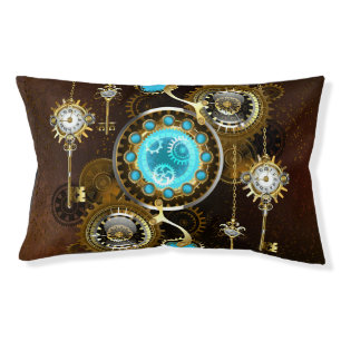 Steampunk Rusty Background with Turquoise Lenses Pet Bed