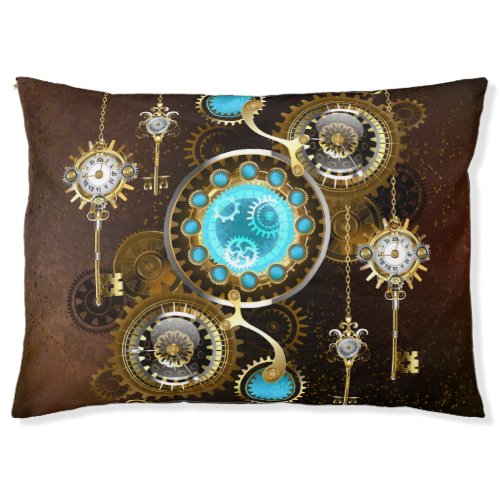 Steampunk Rusty Background with Turquoise Lenses Pet Bed