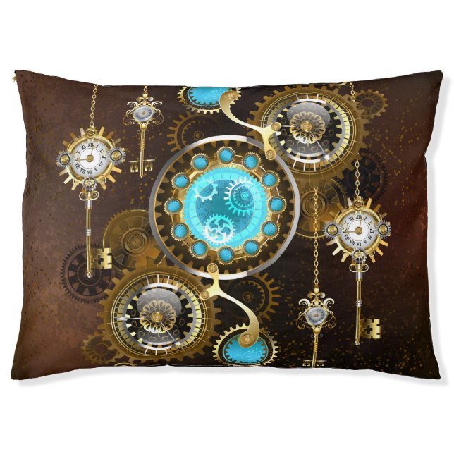Steampunk Rusty Background with Turquoise Lenses Pet Bed (Front)